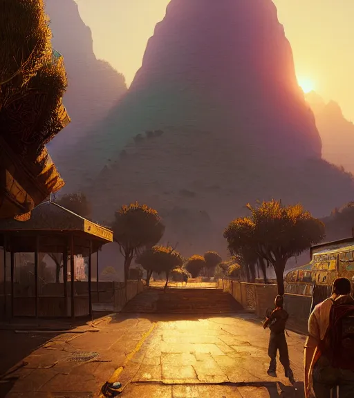 Image similar to highly detailed iran in gta v, stephen bliss, unreal engine, fantasy art by greg rutkowski, loish, rhads, ferdinand knab, makoto shinkai and lois van baarle, ilya kuvshinov, rossdraws, tom bagshaw, global illumination, radiant light, detailed and intricate environment