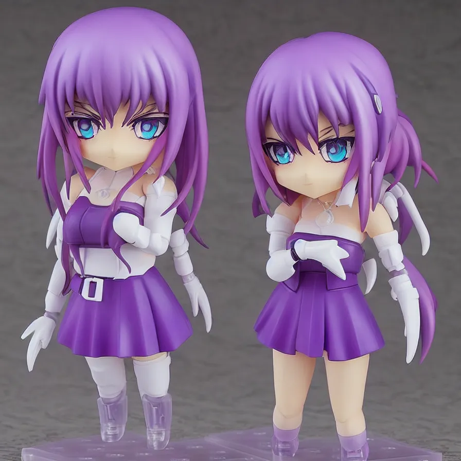 Image similar to neon white video game, neon violet, an anime nendoroid of neon violet, figurine, detailed product photo