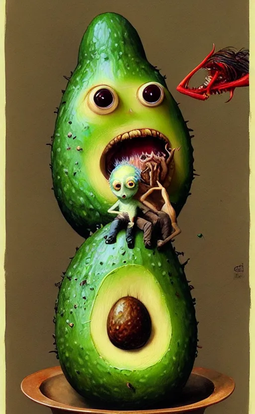 Prompt: anthro avocado creature painting by chiara bautista, beksinski and norman rockwell and greg rutkowski weta studio, and lucasfilm