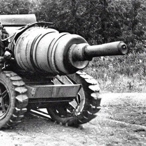 Image similar to a picture of a enormous bear pulling a towed canon on wheel behind him, eastern front, ww 2, historical picture