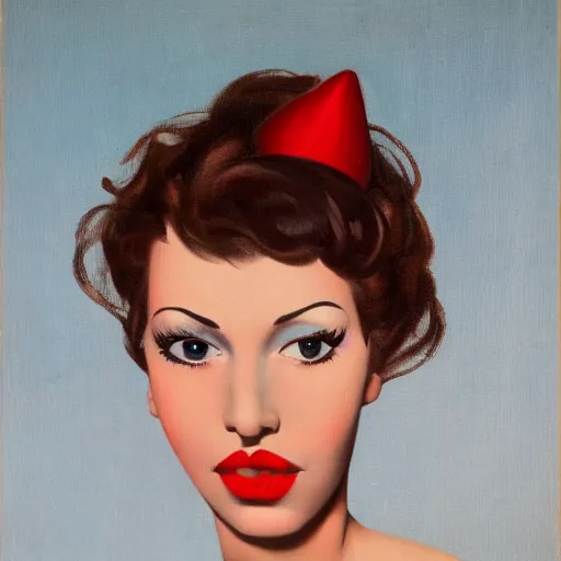 Image similar to A beautiful stunning portrait of a woman with thick red lips, she winks at the camera by Armstrong, Rolf Seed=1064516654