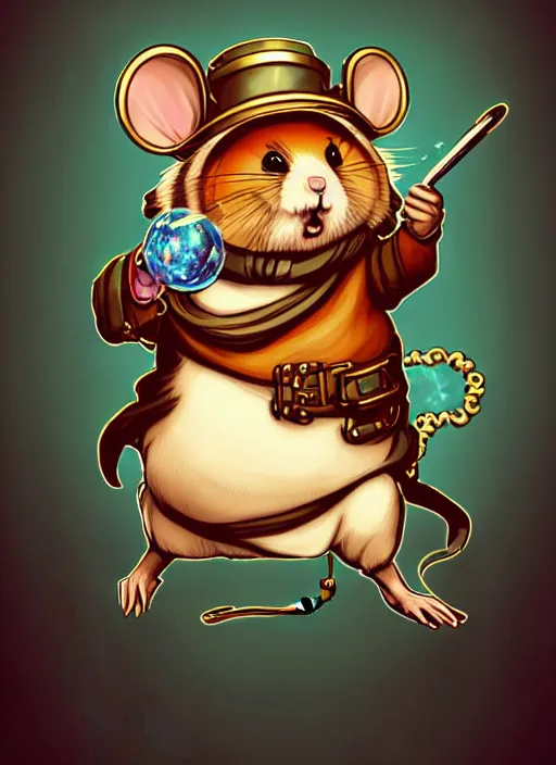Prompt: illustration of an anthropomorphic hamster, western steampunk aristocrat, swirling water cosmos, fantasy, dnd, cinematic lighting, clean cel shaded vector art collectible card art, style artgerm and joshua middleton