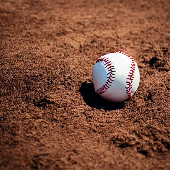 Prompt: a 4 k photorealistic photo close up of a baseball laying in the dirt