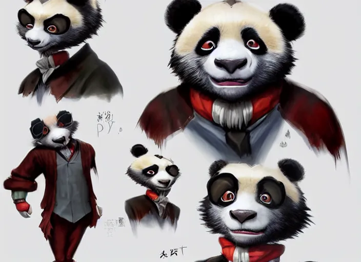 Prompt: award - winning detailed concept art of a strange iconic anthropomorphic panda character wearing clown makeup. art by wlop on bcy. net, realistic. detailed feathers, art by cheng yi. artstationhd, artgerm, 3 dcg, pixar zootopia. 3 d rendering, high quality model sheet, disney. model sheet detailed