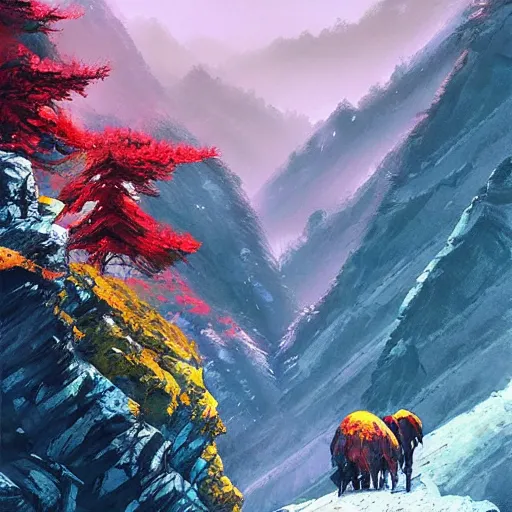 Image similar to tianzi shan mountain peak, by anato finnstark, by alena aenami, by john harris, by ross tran, by wlop, by andreas rocha