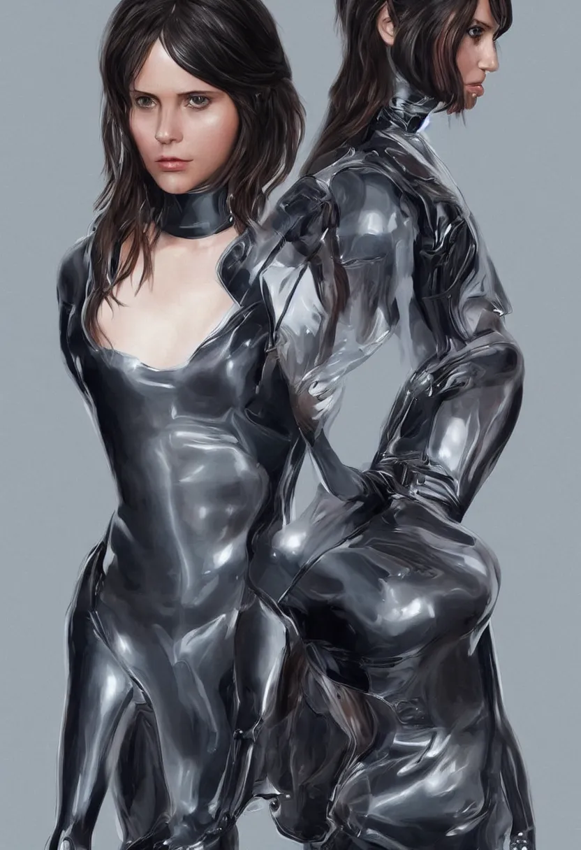 Image similar to jyn erso with futuristic glossy latex suit armor, by bryan matyas, profile posing, perfect anatomy, hyper photorealistic, digital photography, artstation, pinterest, concept art