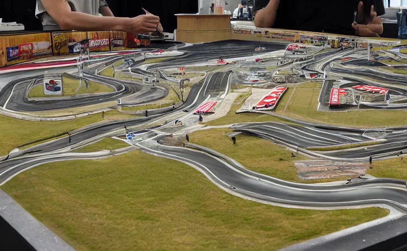 Prompt: a miniature model of a nascar track, diorama