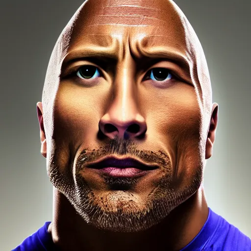prompthunt: Dwayne Johnson doing his eyebrow face towards the camera