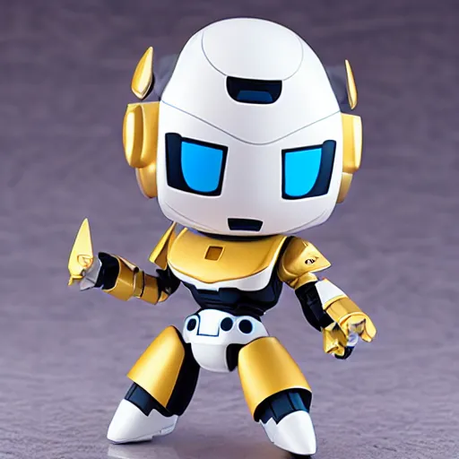 Image similar to high quality portrait flat matte painting of cute robot in the style of nendoroid and Toon gundam , flat anime style, thick painting, medium close-up