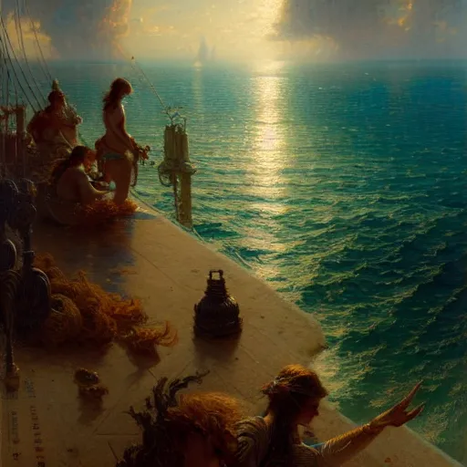 Prompt: point of view, you are deep in the ocean looking up, you see fishes, flora and fauna, higher you see the splendorous milk way illuminating the sea. highly detailed painting by gaston bussiere, greg rutkowski 8 k