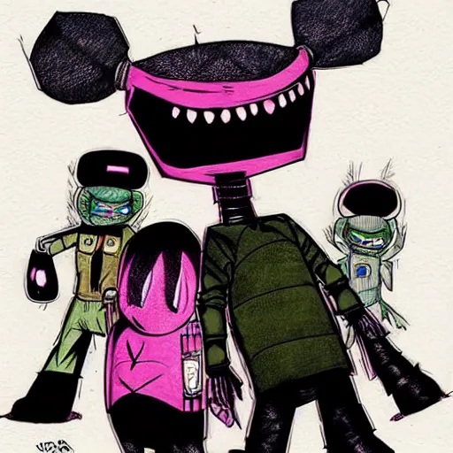 Image similar to invader zim, kim jung gi style,