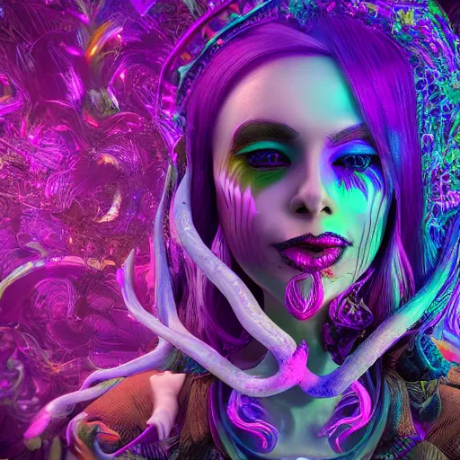 Image similar to psychadelic witch, hyper detailed, flowing psychadelic background intricate and detailed, 8 k, octane render