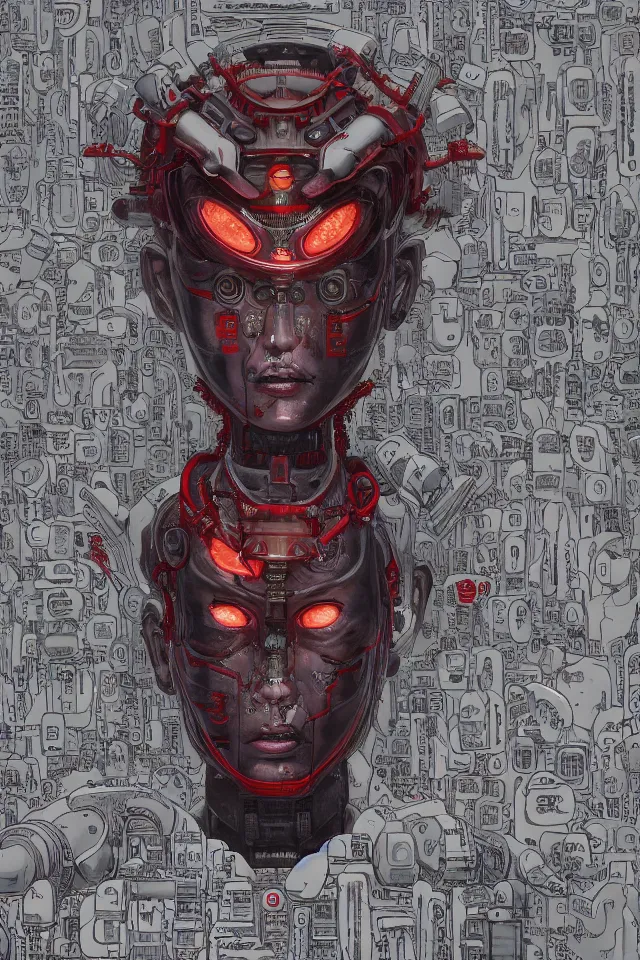 Image similar to an epic fantastic realism comic book style portrait painting of a japanese robotic : akira, nanotech demonic monster horror, geisha with chinese pattern tattoos and, inspired by the lord of ghost in the shell, octane render, intricate detail, 8 k hd, unreal engine 5, ex machina, irobot