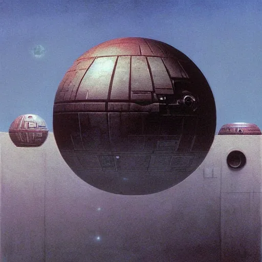 Image similar to star wars death star highly detailed beksinski style painting