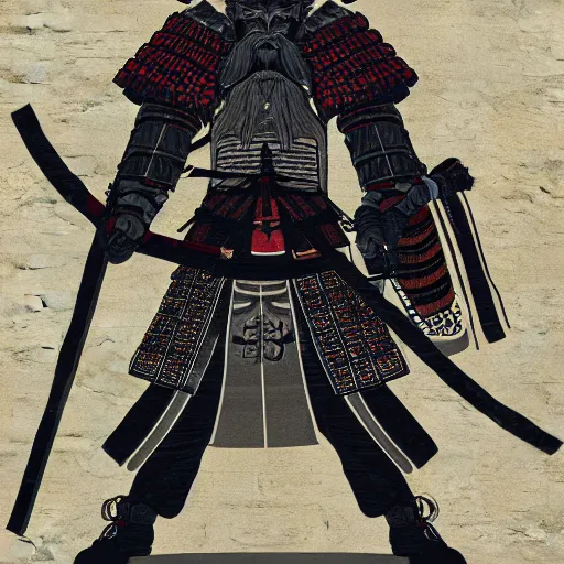 Image similar to japanese samurai boss inspired from dark souls 3, digital illustration, highly detailed art, 8k image quality