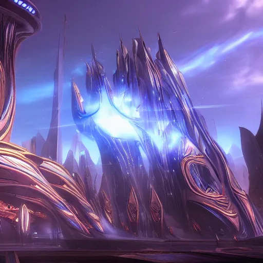 Image similar to protoss structure city, cinematic dramatic lighting, beautiful