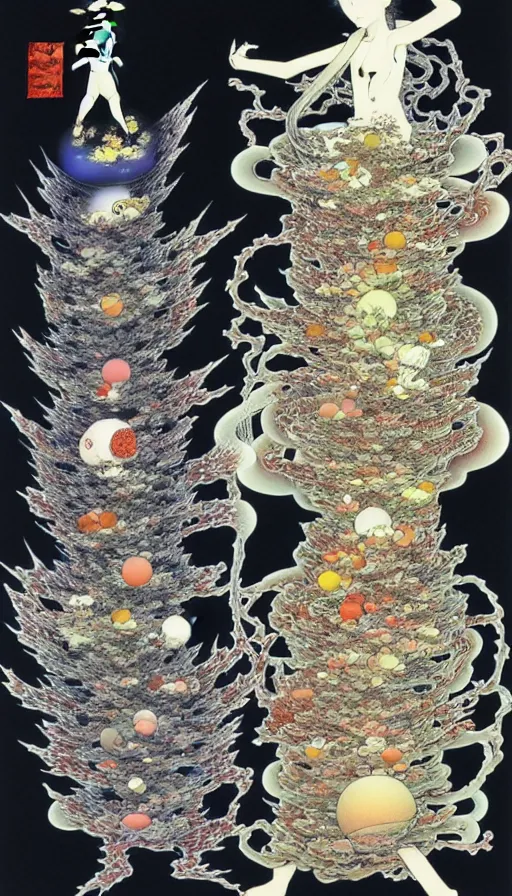 Image similar to the two complementary forces that make up all aspects and phenomena of life, by Yoshitaka Amano,