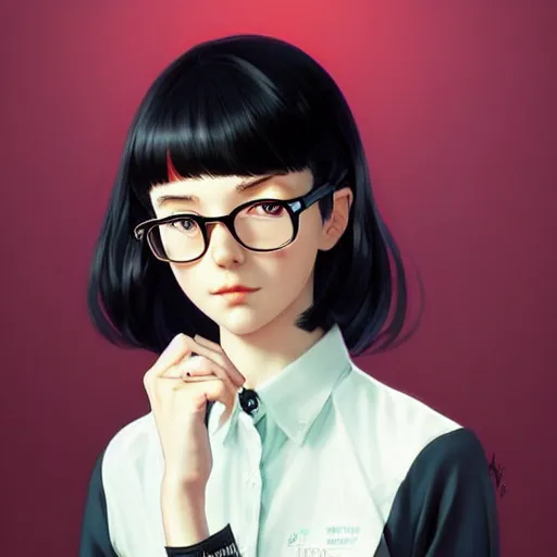 Prompt: a beautiful slim introverted black haired nerd girl, art by ilya kuvshinov and lois van baarle and ross tran and range murata and artgerm and andy warhol, norman rockwell, mystical trending on artstation hq, pinterest, unreal engine 5, 4 k uhd image,