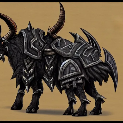 Prompt: fantasy concept art warcraft tauren death knight black armored axe