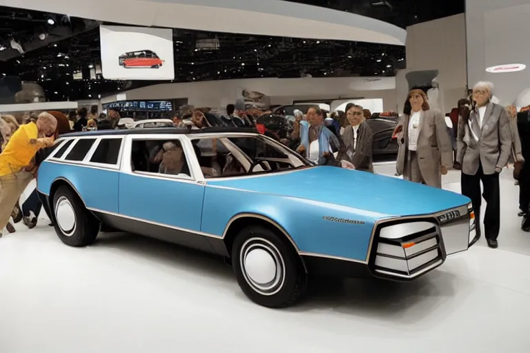 Prompt: station wagon concept car from 1976, designed by Giorgetto Giugiaro, presented at the North American Auto Show 1975