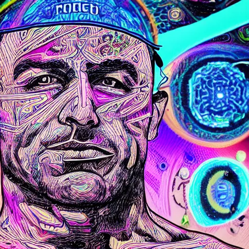 Prompt: podcast joe rogan logo creative, trippy, 8 k, 4 k uhd, realistic, colorful, super detailed, very detailed, detailed