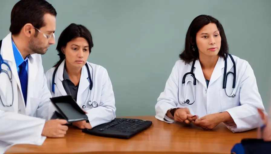 Prompt: A doctor consulting a patient using video conferencing, stock photo, dslr, 4k,