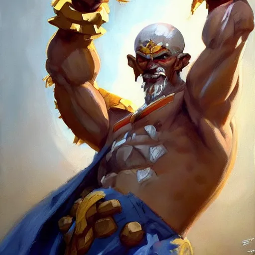 Image similar to greg manchess portrait painting of partially armored dhalsim from street fighter as overwatch character, medium shot, asymmetrical, profile picture, organic painting, sunny day, matte painting, bold shapes, hard edges, street art, trending on artstation, by huang guangjian and gil elvgren and gerald brom