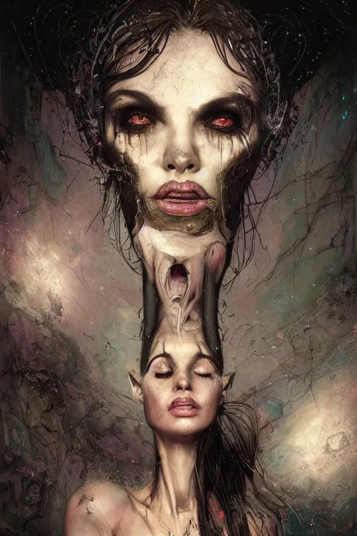 Image similar to dream portrait of a succubus in a dark ancient attic room,full character, melting ,8k,by tristan eaton,Stanley Artgermm,Tom Bagshaw,Greg Rutkowski,Carne Griffiths, Ayami Kojima, Beksinski, Giger,trending on DeviantArt,face enhance,hyper detailed,minimalist,cybernetic, android, blade runner,full of colour