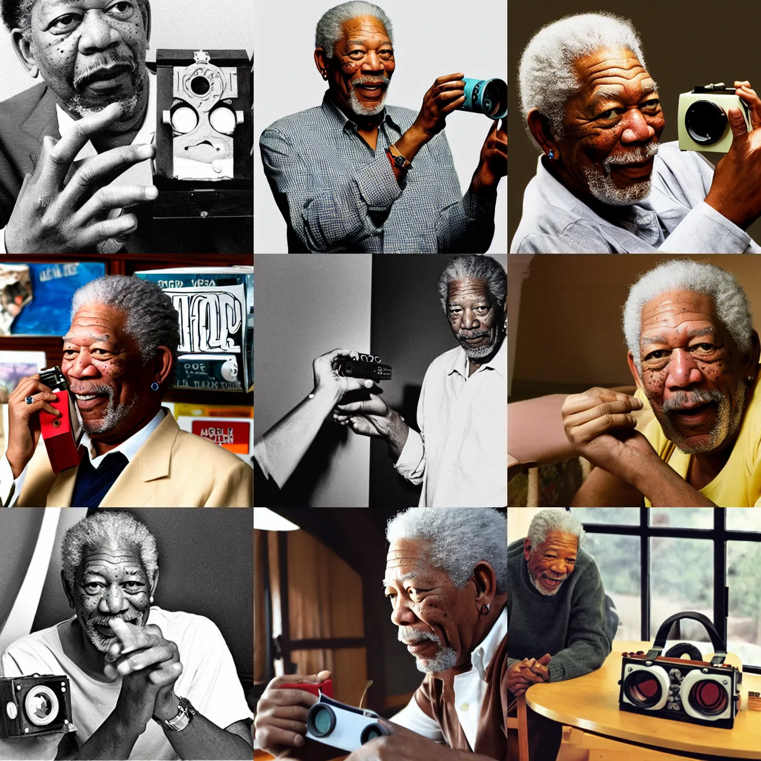 Prompt: morgan freeman playing with a viewmaster