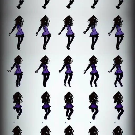 Prompt: walk animation sprite sheet of a girl, artstation, detailed, concept art, 4 k,