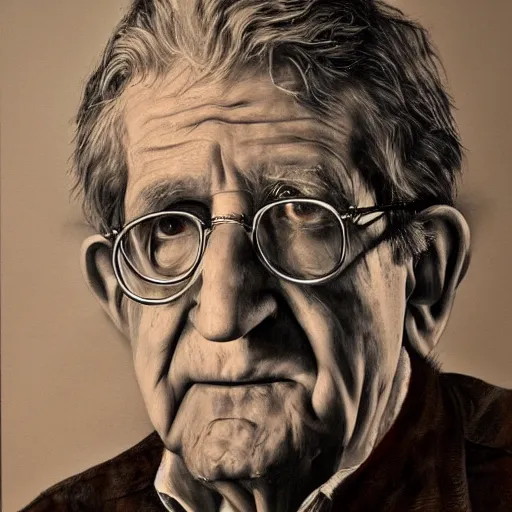 Prompt: amazing beautiful hyper - detailed portrait painting of noam chomsky. german romanticism. trending on artstation