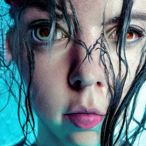 Image similar to billie eilish underwater in the style of nirvana nevermind