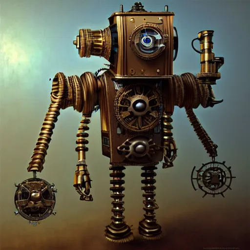 Prompt: steampunk robot carpenter 3 d model, unreal engine realistic render, 8 k, micro detail, intricate, elegant, highly detailed, centered, digital painting, artstation, smooth, sharp focus, illustration, artgerm, tomasz alen kopera, peter mohrbacher, donato giancola, joseph christian leyendecker, wlop, boris vallejo