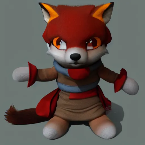 Image similar to cute fumo plush of a foxboy adventurer, three point lighting, dramatic, vray