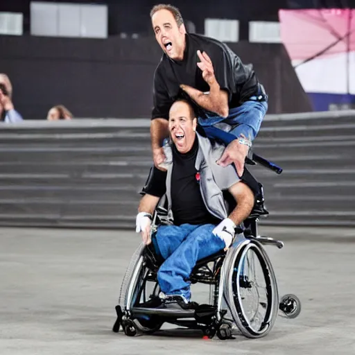 Image similar to jerry seinfeld jumping a wheelchair at x games magazine photo