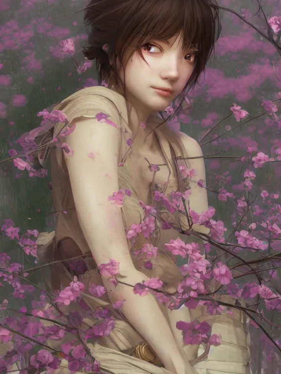 Image similar to sakura, au naturel, hyper detailed, digital art, trending in artstation, cinematic lighting, studio quality, smooth render, unreal engine 5 rendered, octane rendered, art style by klimt and nixeu and ian sprigger and wlop and krenz cushart