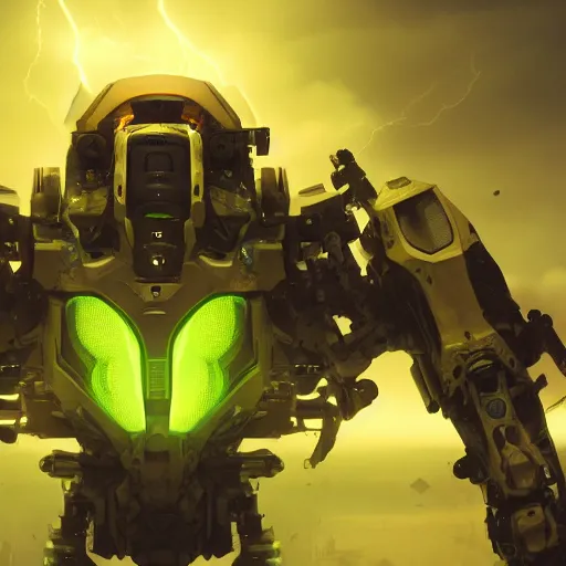 Prompt: Beautiful digital art of a lime coloured skull shaped destroyer robot looking at the camera, 4K Ultra HD, dramatic lightning, trending on artstation, high detail, epic composition, Octane render