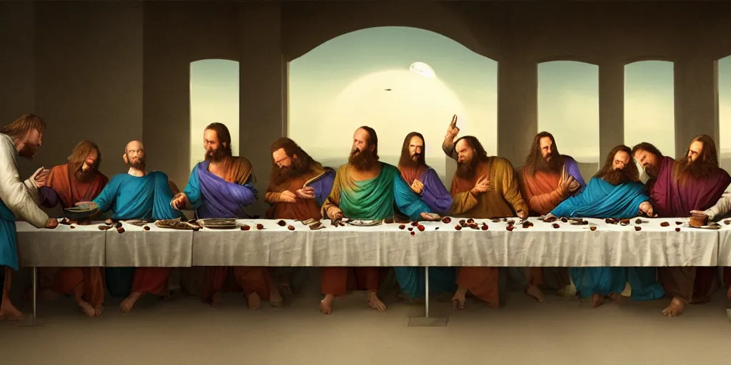 Prompt: three body problem alien, photo - realistic render, movie scene, still photo, the last supper