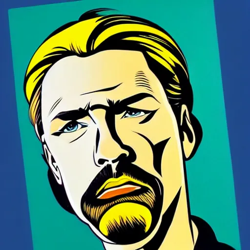 Prompt: Wall mural portrait of the dude, urban art, pop art, artgerm, by Roy Lichtenstein