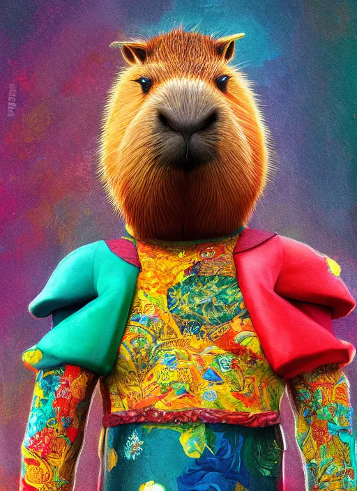 Image similar to detailed full body concept art illustration colorful oil painting of a capybara sailor in full intricate colorful clothing, ultra detailed, digital art, octane render, 4k