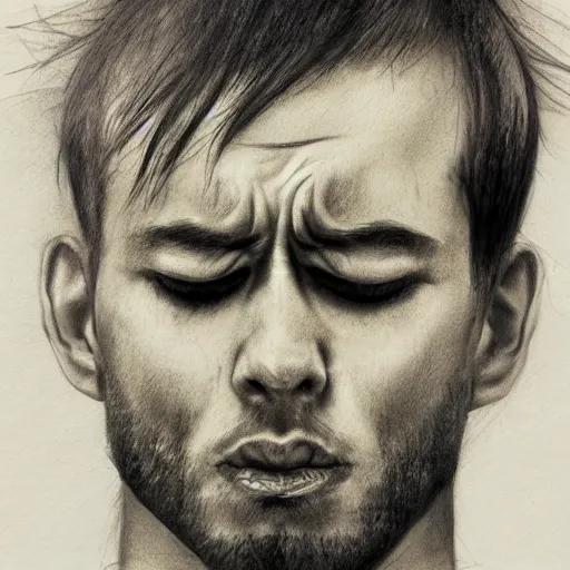 Image similar to a man crying, silhouette, portrait, hyperrealism, sketch, tear drop, album art, melancholic,