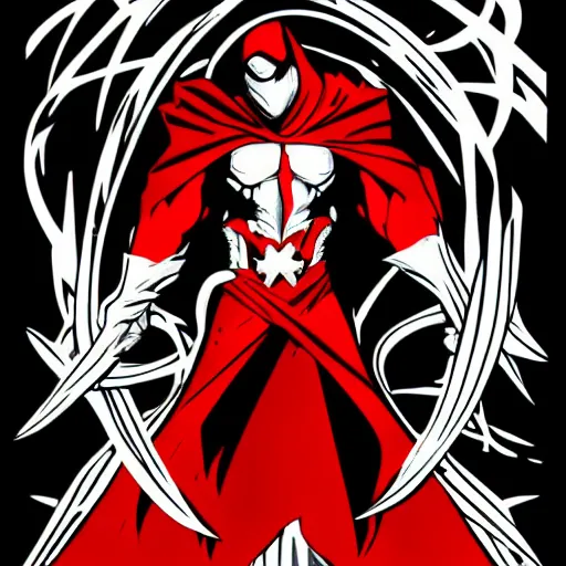 Image similar to Spawn by Todd-MacFarlene, SVG, Vector sticker, flat colors, full-body, uncropped, white-space-surrounding-subject