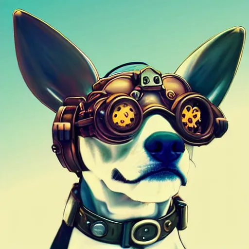 Prompt: a dog with steampunk googles, by ROSS tran, studio ghibli inspired