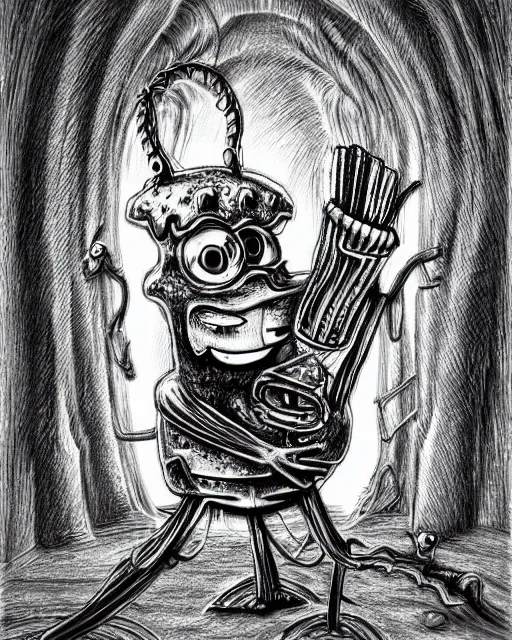 Prompt: Spongebob drawn in Giger style