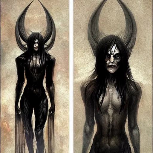 Prompt: concept drawing, demon possessed character, male. hair in a bob cut, left black, right white. demon noticeable by'extra eyes '!!, dark aura, cold look. made by karol bak