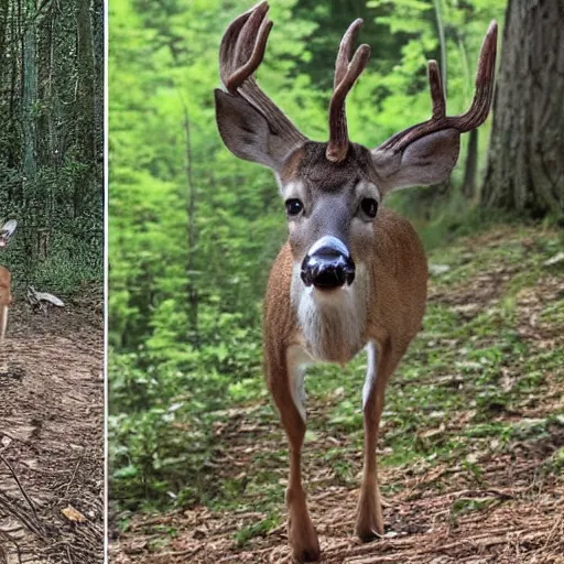 Prompt: trail cam footage of Nicolas Sarkozy sat on a deer