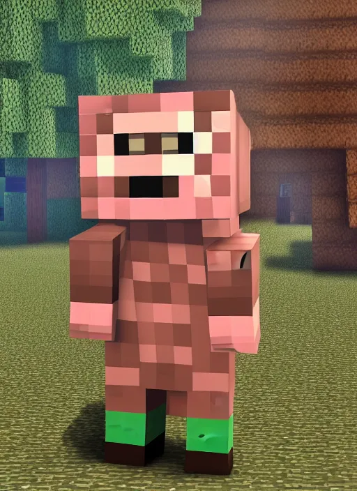 Image similar to pig from minecraft standing upright wearing iron armor and holding a sword