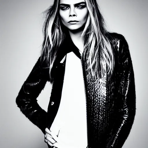 Image similar to ultra high resolution image of Cara Delevigne full body shot fashion photoshoot by Terry Richardson 4k 35mm sharp focus