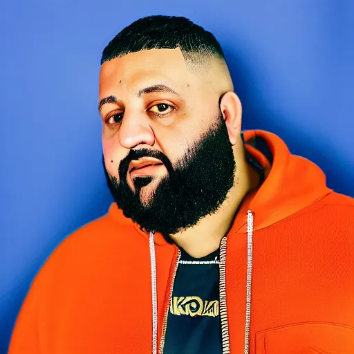 Image similar to ultra detailed portrait photo of dj khaled in a studio, blue, under red and yellow cinematic lighting, by van gogh