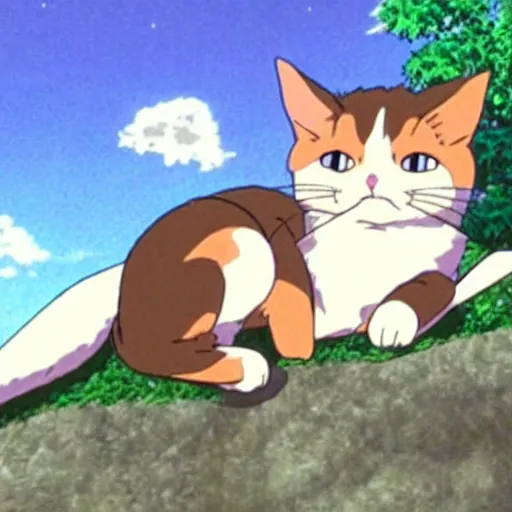 Prompt: a cute calico cat dreaming about taking over the world, studio ghibli